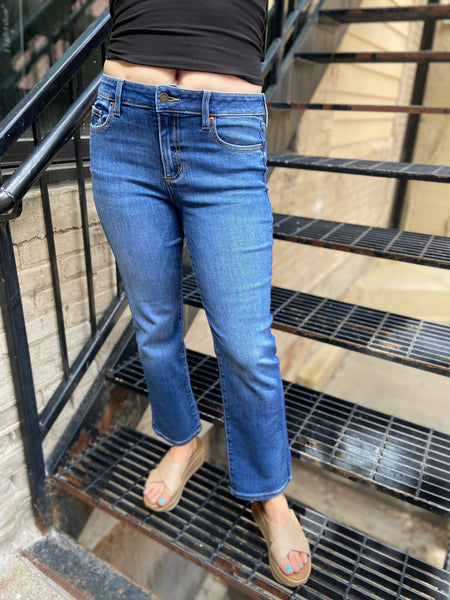 Loralee Mid Rise Dark Wash Straight Sneak Peek Jeans