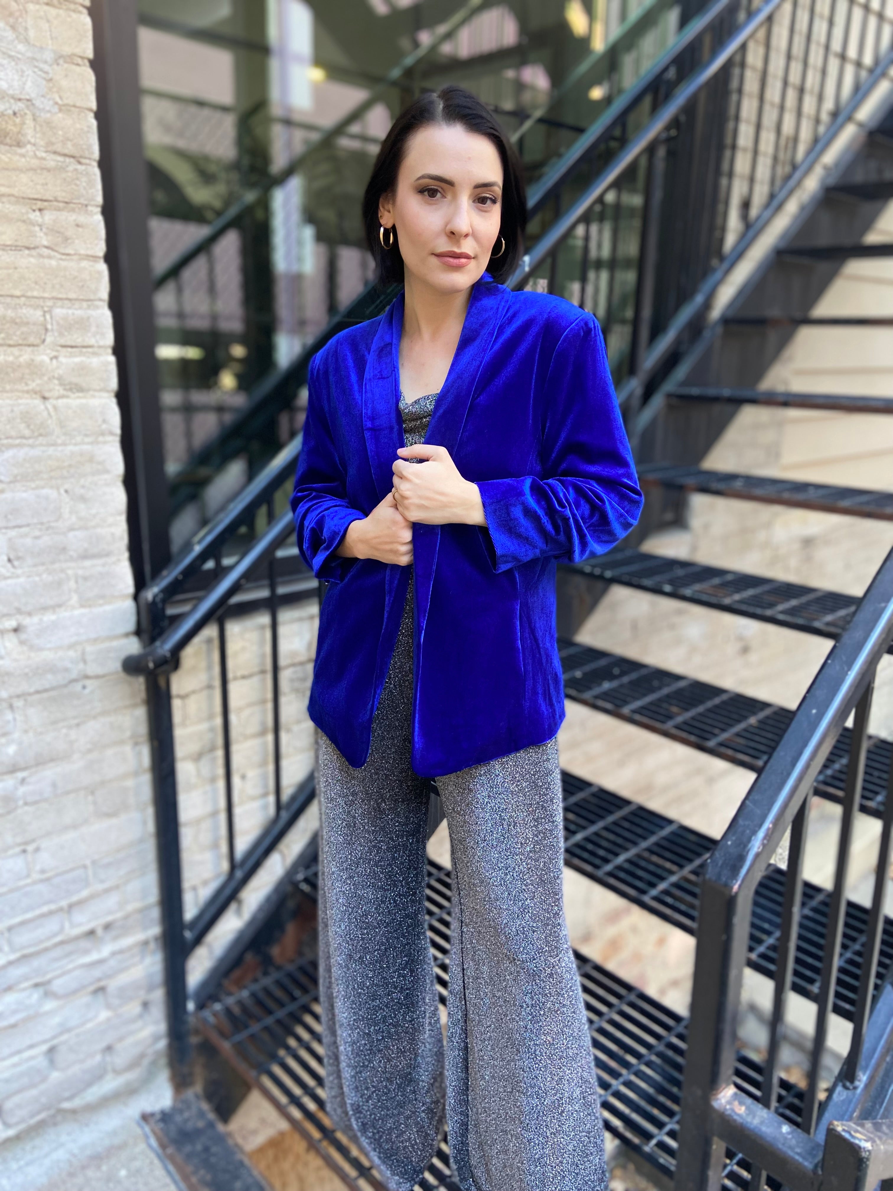 Finley Royal Blue Velvet Blazer Jacket