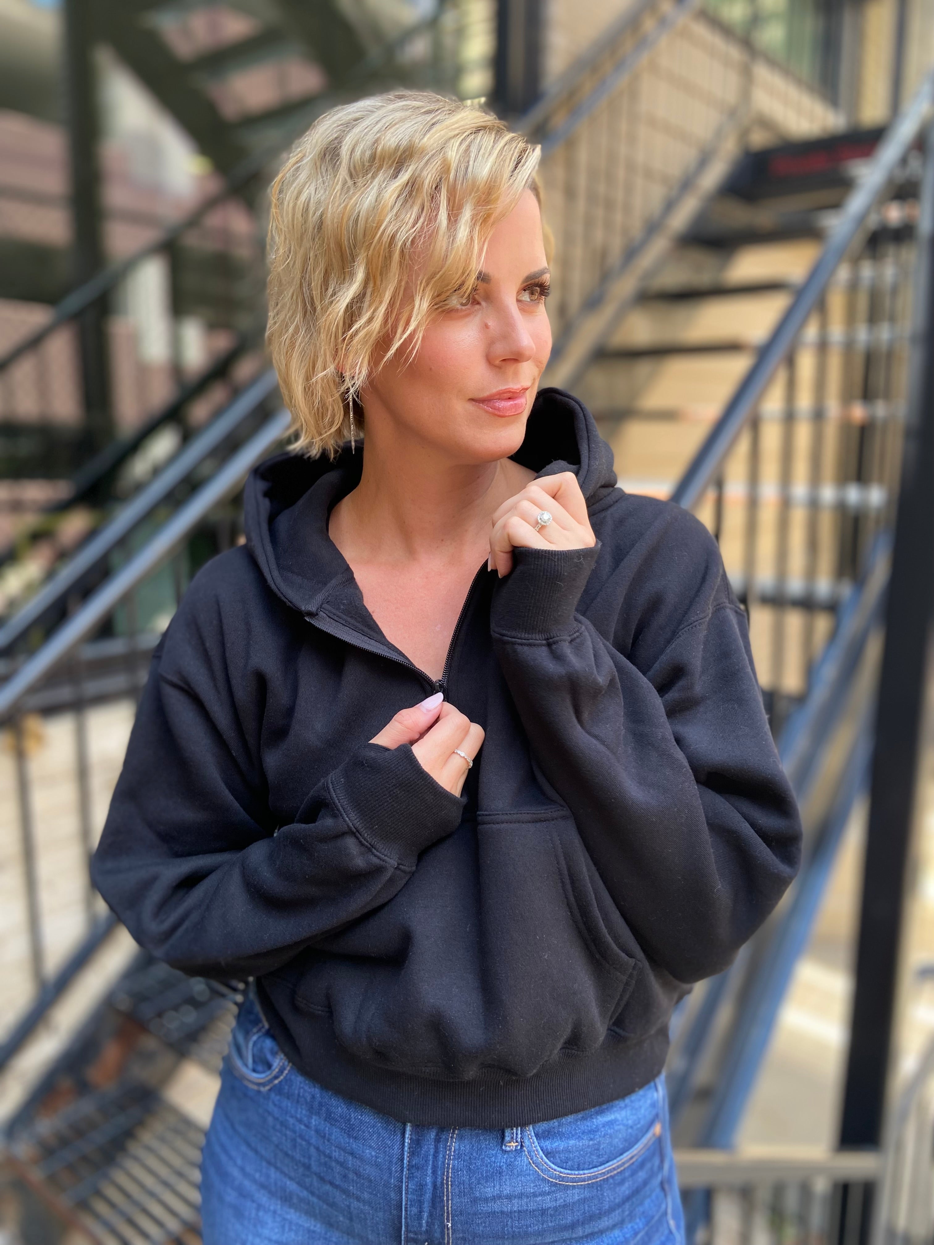 Calliope Black Fleece Half Zip Hoodie