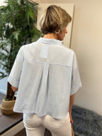 Ellie Light Blue Short Sleeve Button Up Top - MK Threads Boutique