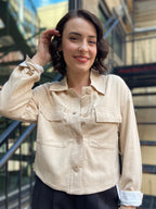 Ashley Taupe Cropped Oversized Jacket - MK Threads Boutique