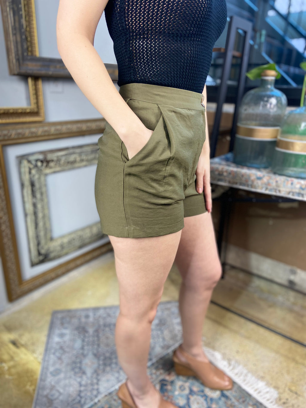 Ally Olive Asymmetric Shorts