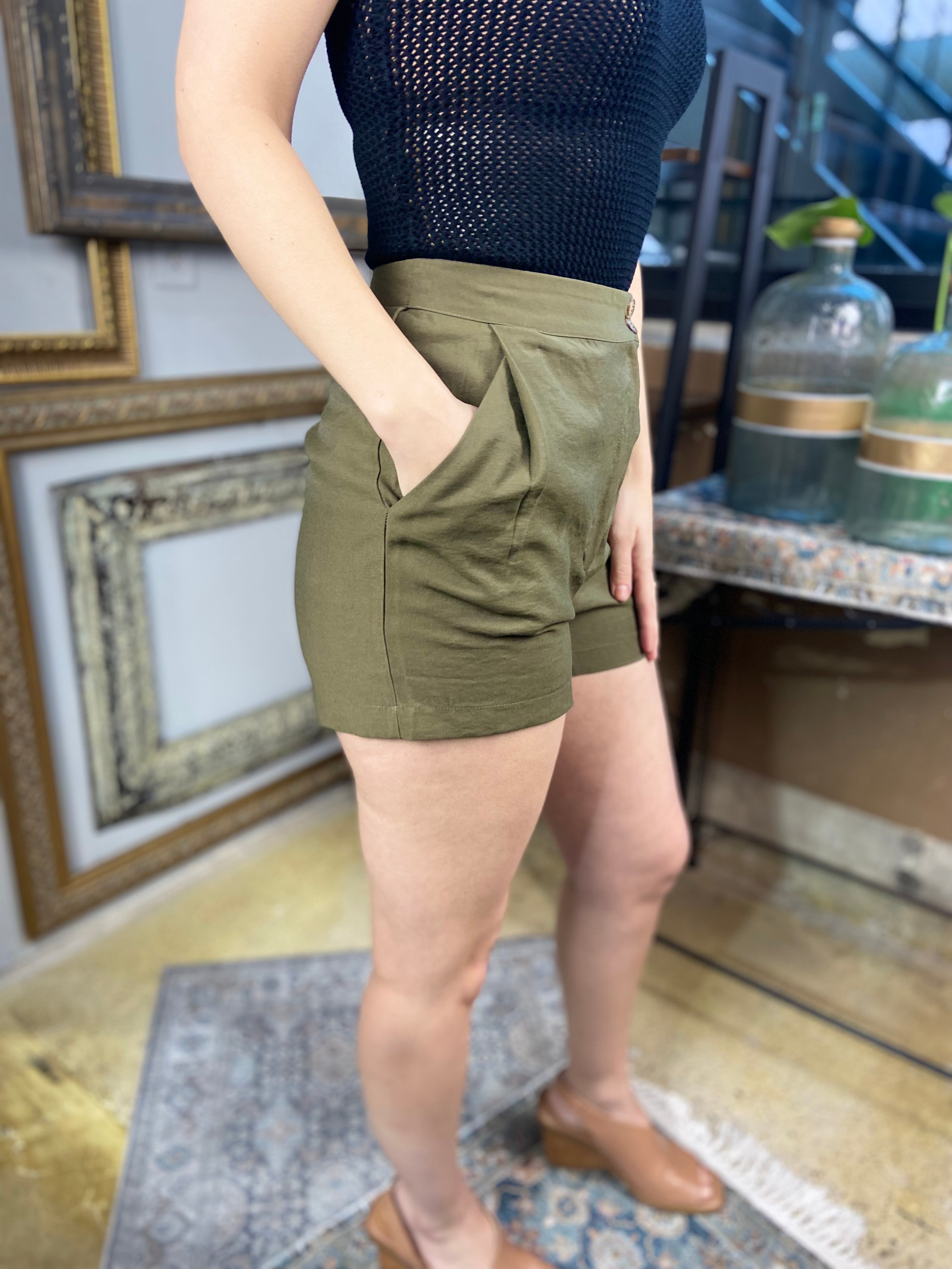 Ally Olive Asymmetric Shorts