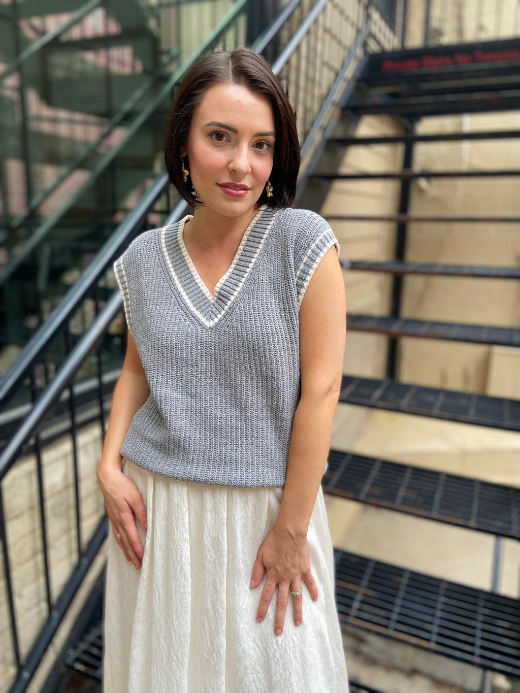 Caroline Varsity Style Sweater Vest