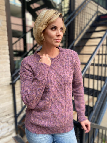 Evelyn Marsala Fuzzy Cable Knit Sweater