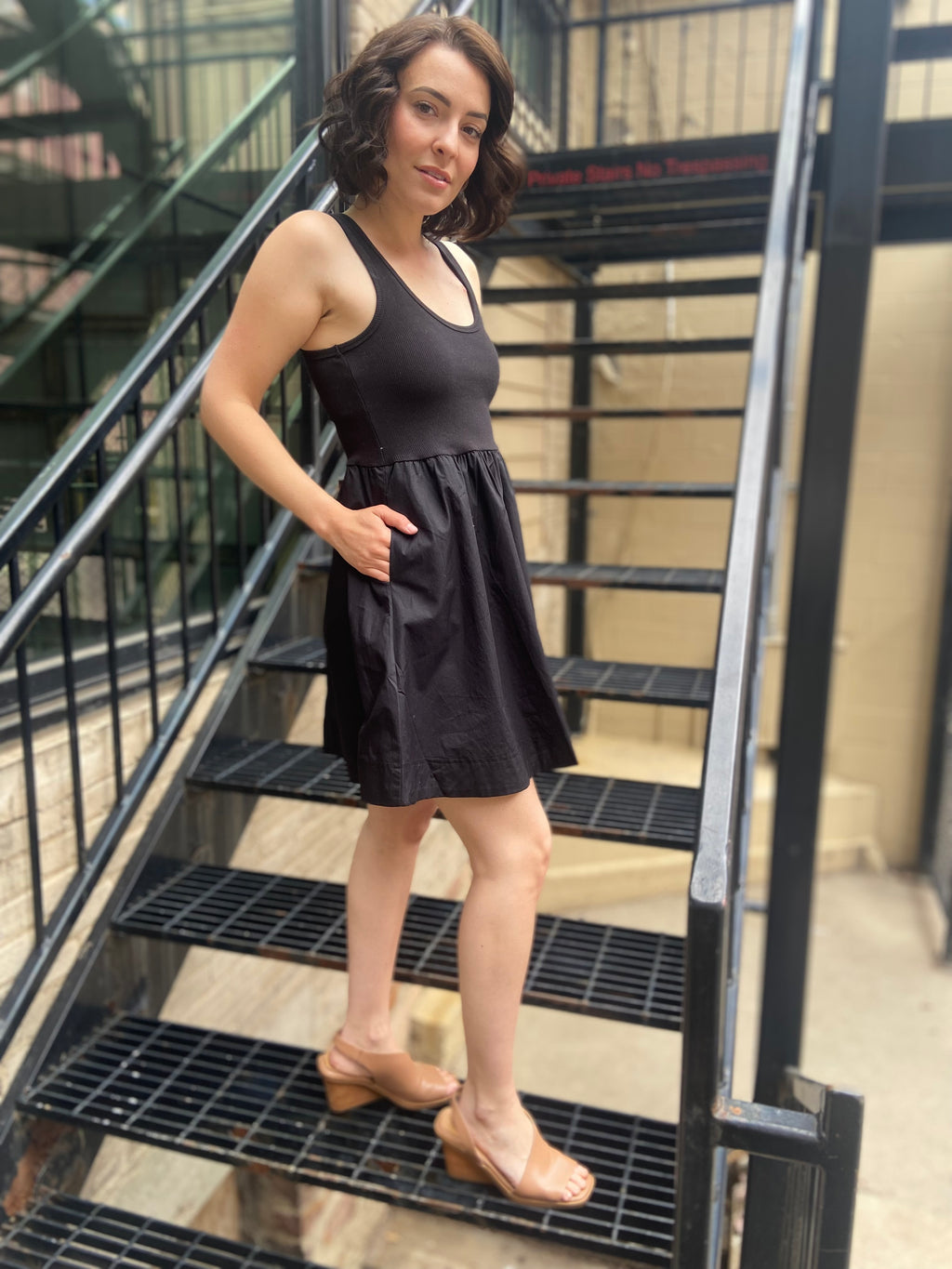 Aneza Black Square Neck Mini Dress