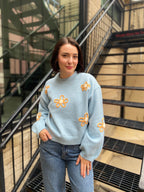 Monty Blue & Orange Flower Knit Sweater