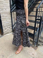 Nicola Black Pattern Slit Midi Skirt