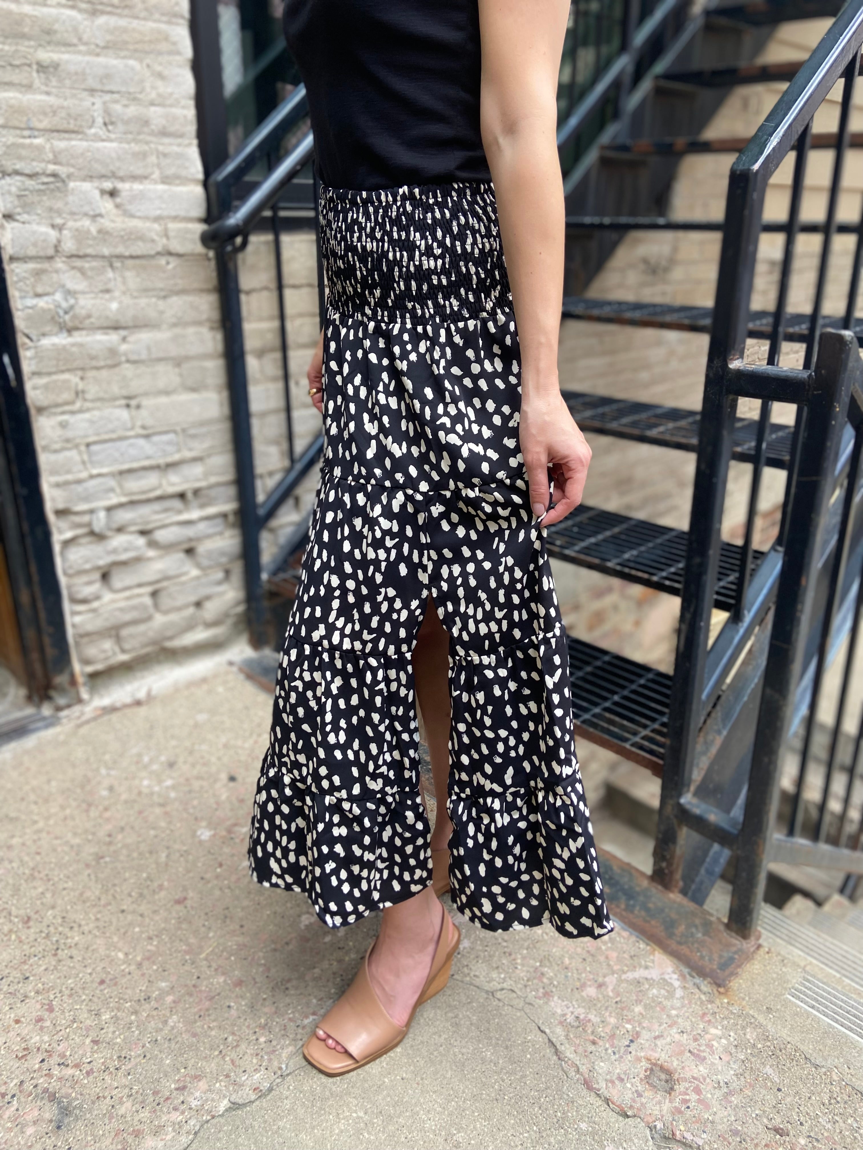 Nicola Black Pattern Slit Midi Skirt