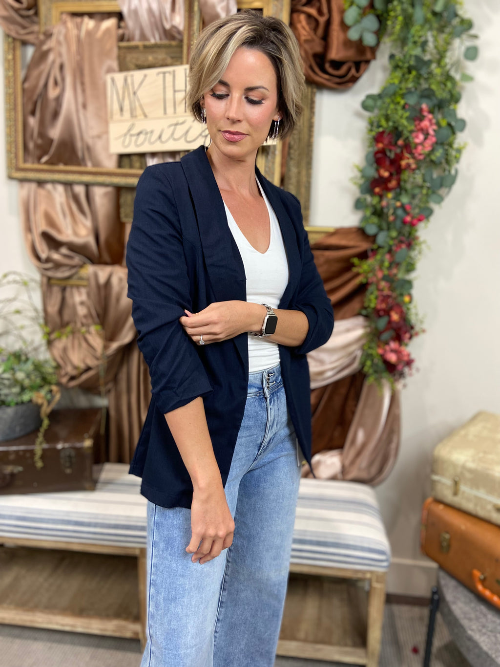 Ezra Navy Quarter Sleeve Blazer