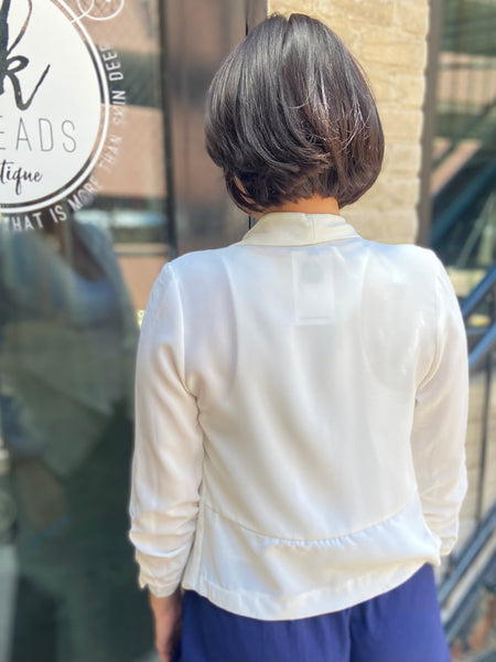 Sadi White Half Sleeve Open Cropped Blazer