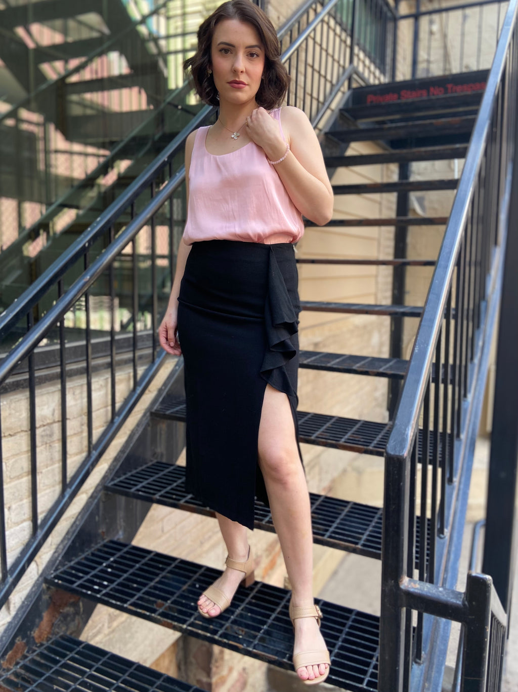 Angel Black Ruffle Midi Skirt