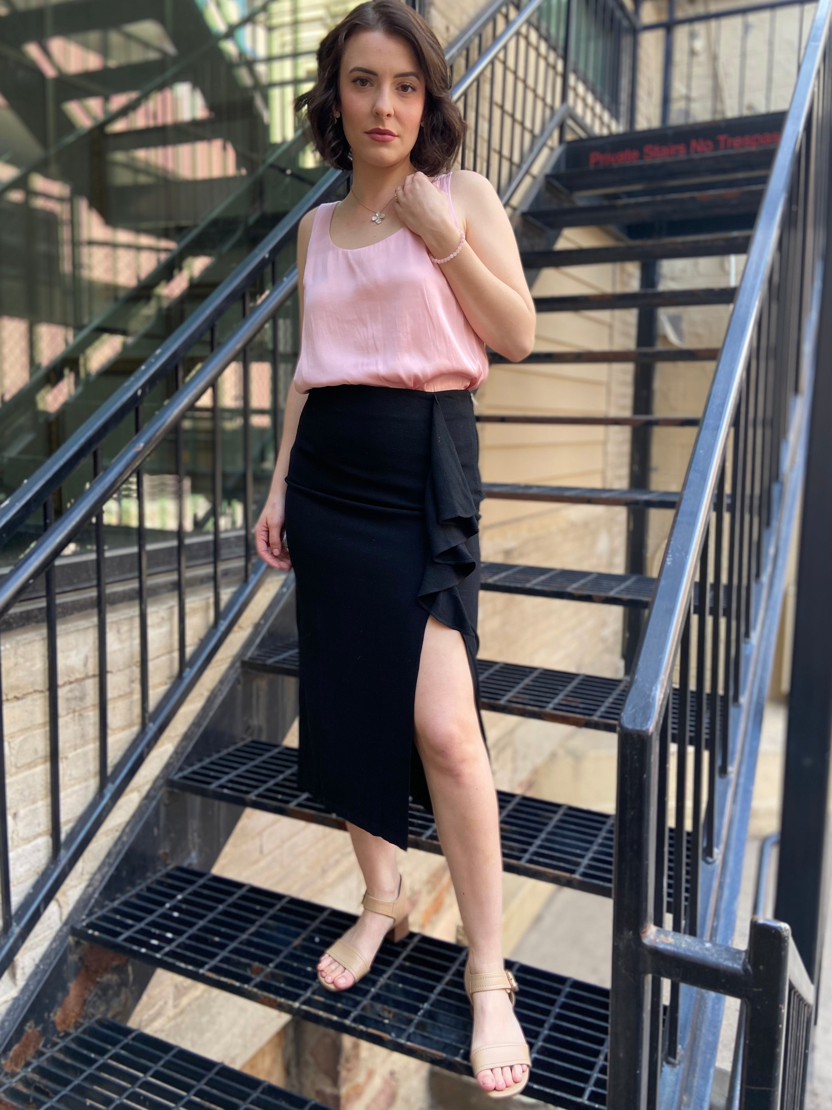 Angel Black Ruffle Midi Skirt