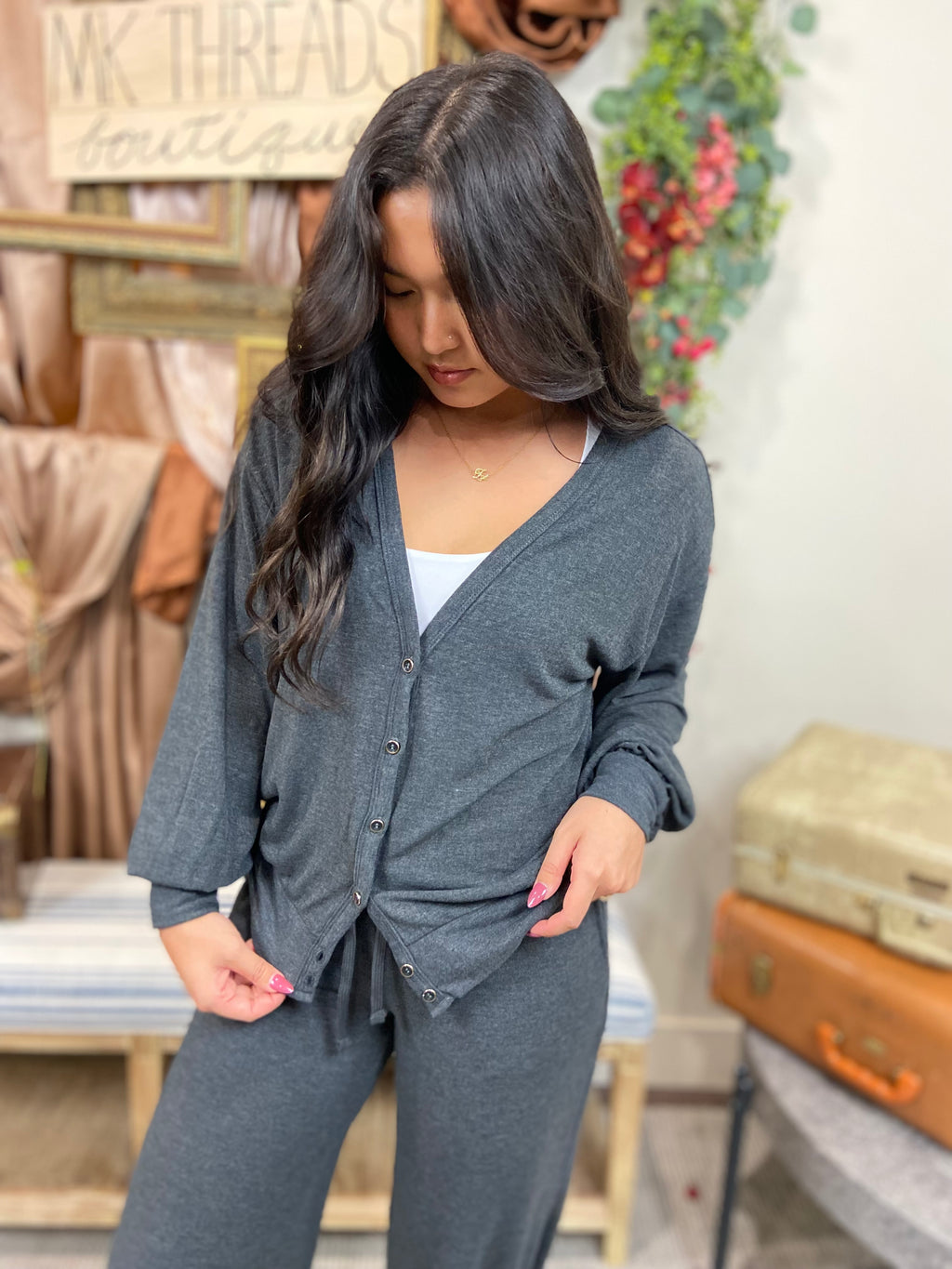 Kayla Charcoal Soft Risen Cardigan