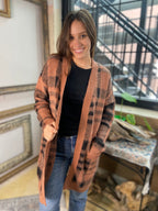 Kallie Camel & Black Long Cardigan Sweater