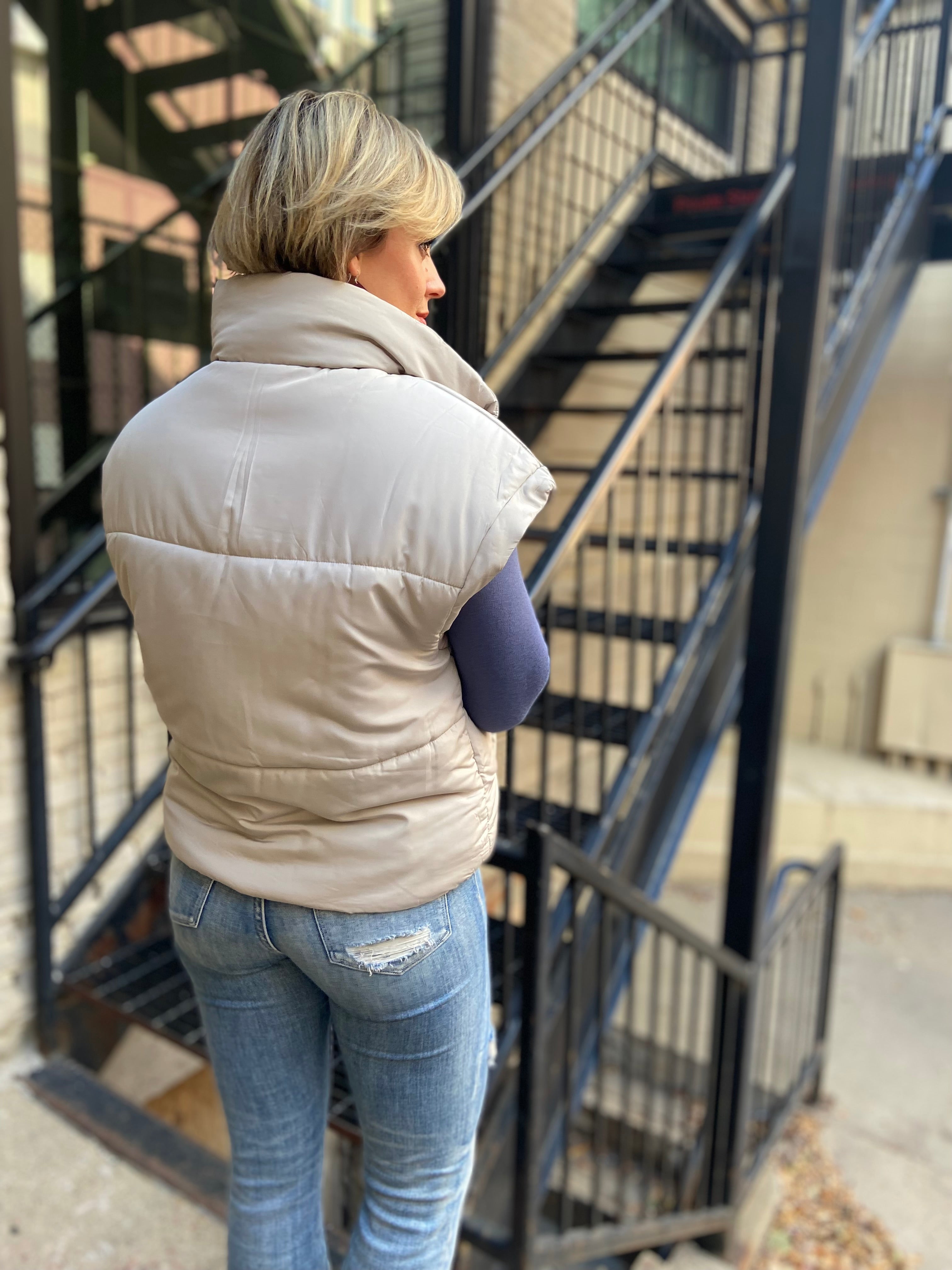 Angela Cement Oversized Puffer Vest
