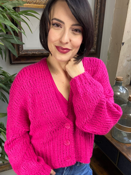 Kait Hot Pink Cardigan Sweater