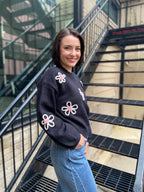 Monty Black & Pink Flower Knit Sweater