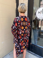 Coree Black Rust Floral Pattern Kimono
