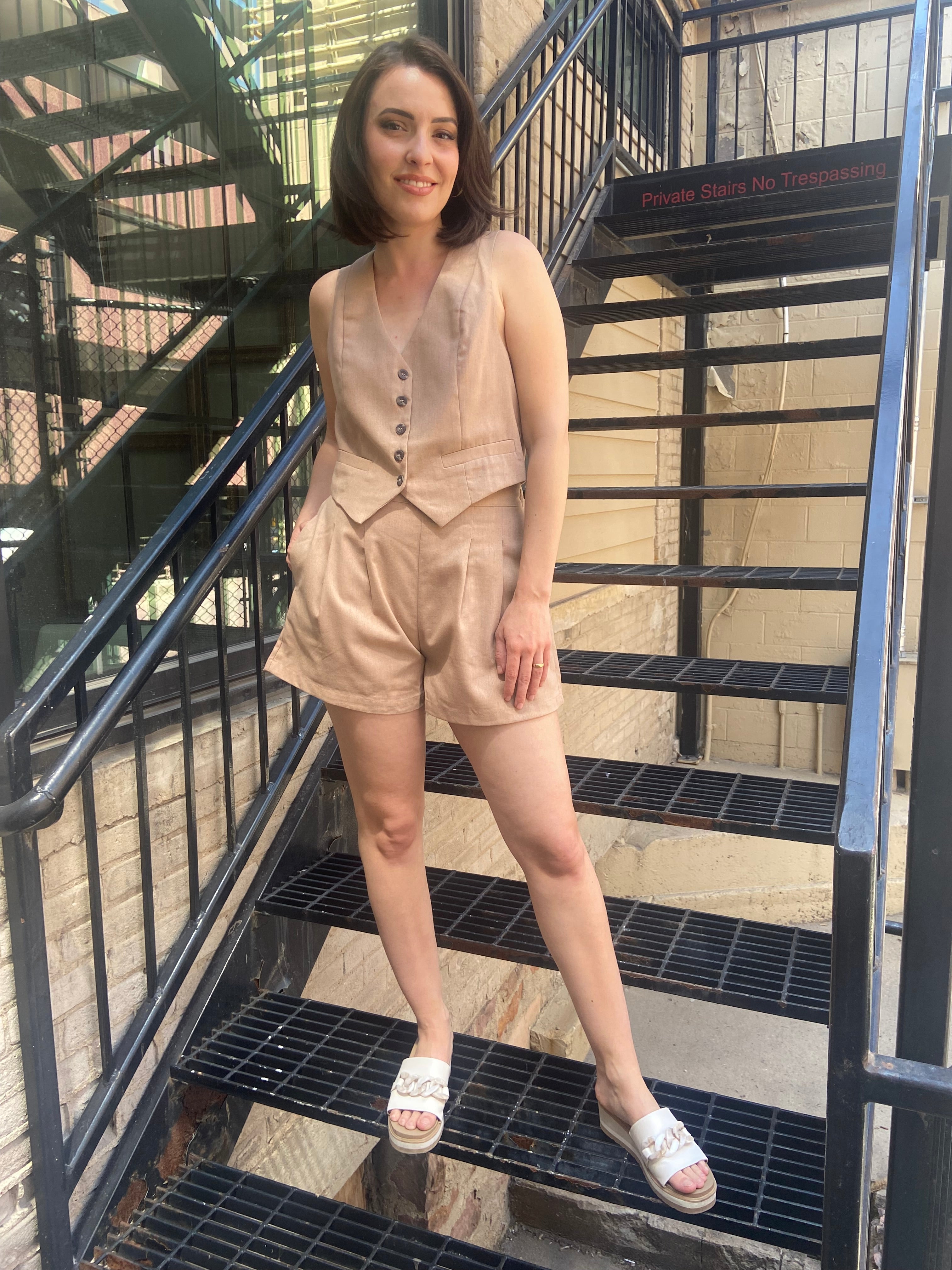 Olivia Taupe Linen Button Up Vest