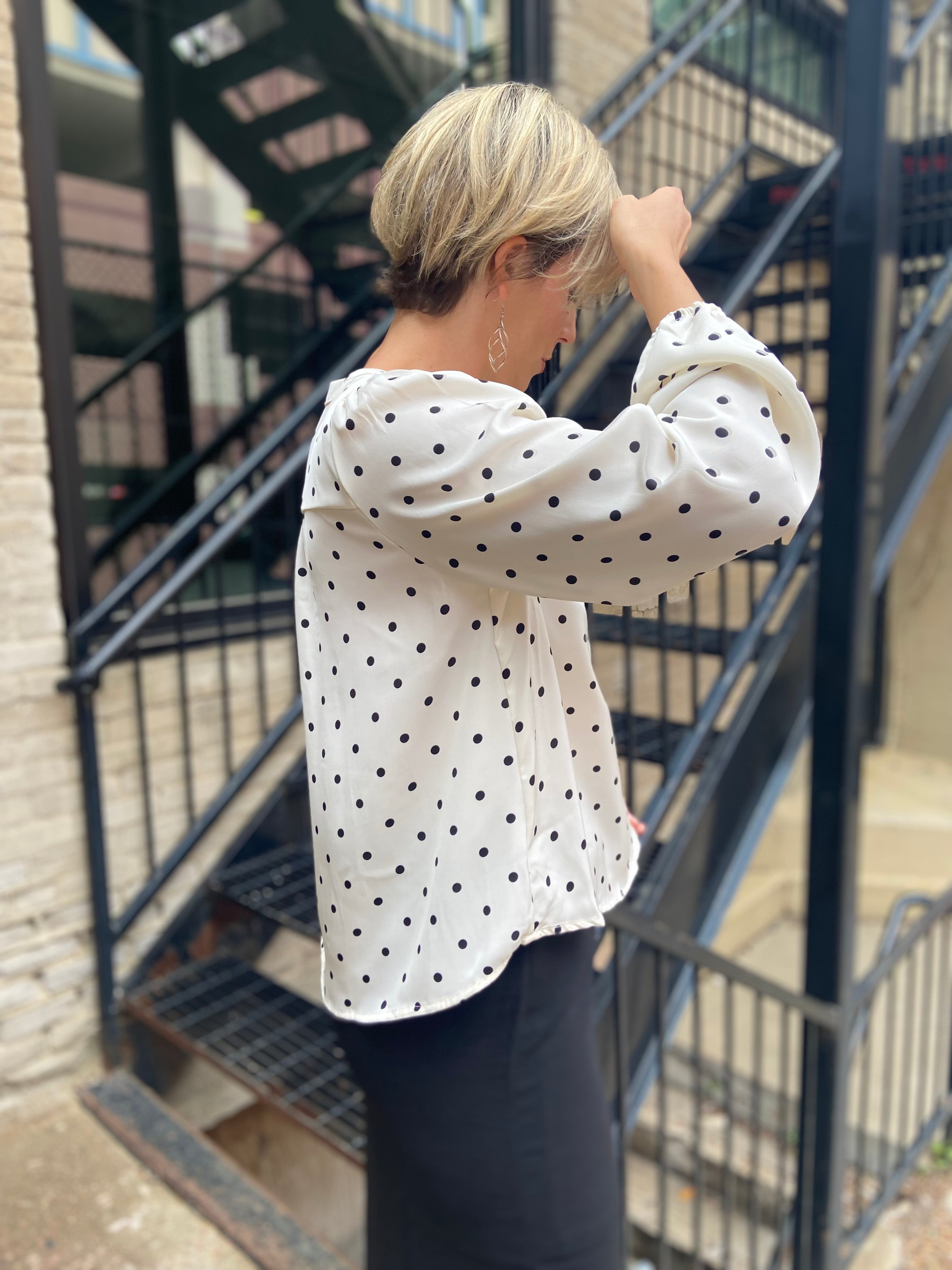 Callisa White Polka Dot Long Sleeve Top