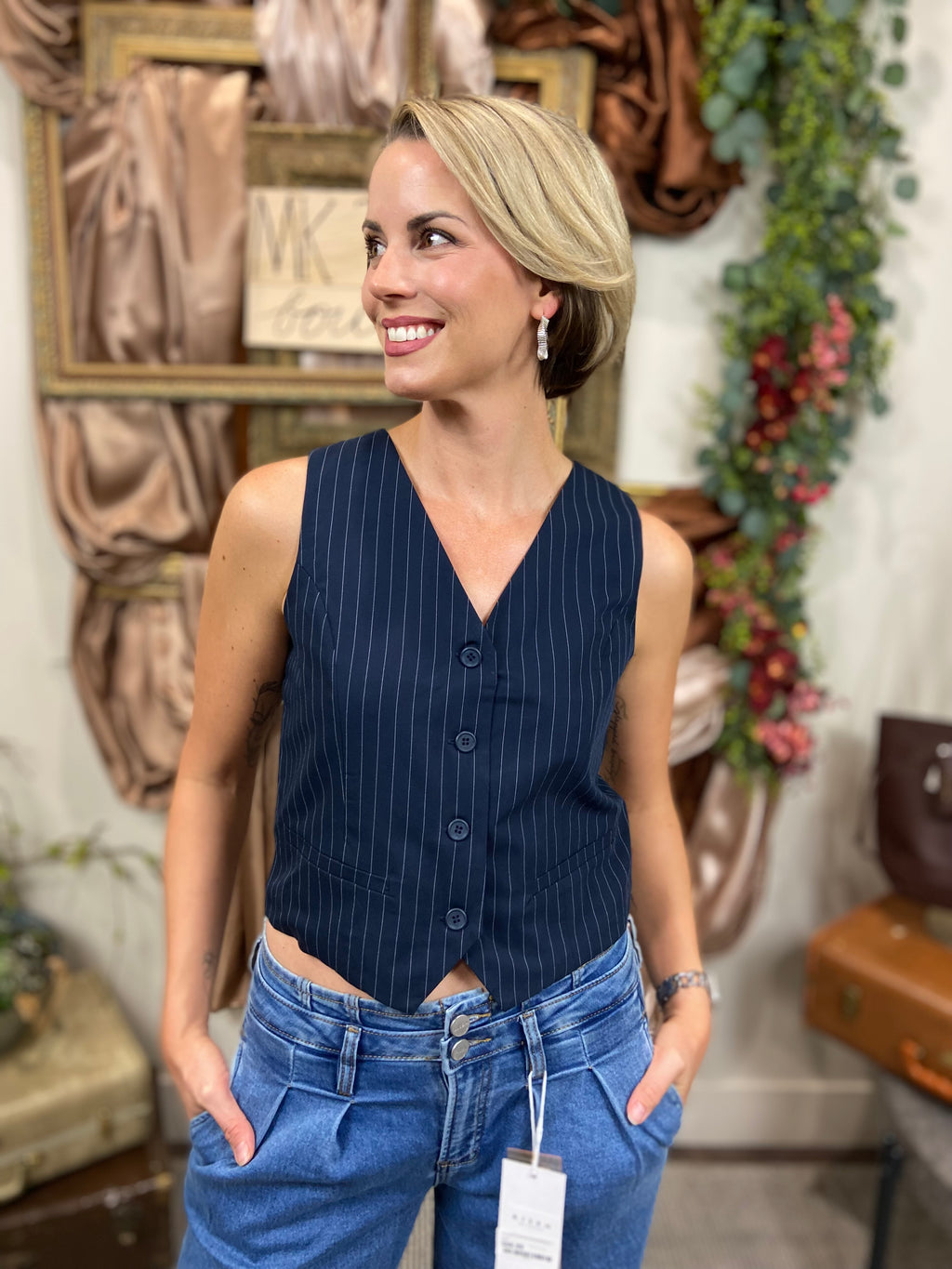 Kat Navy & White Polo Top