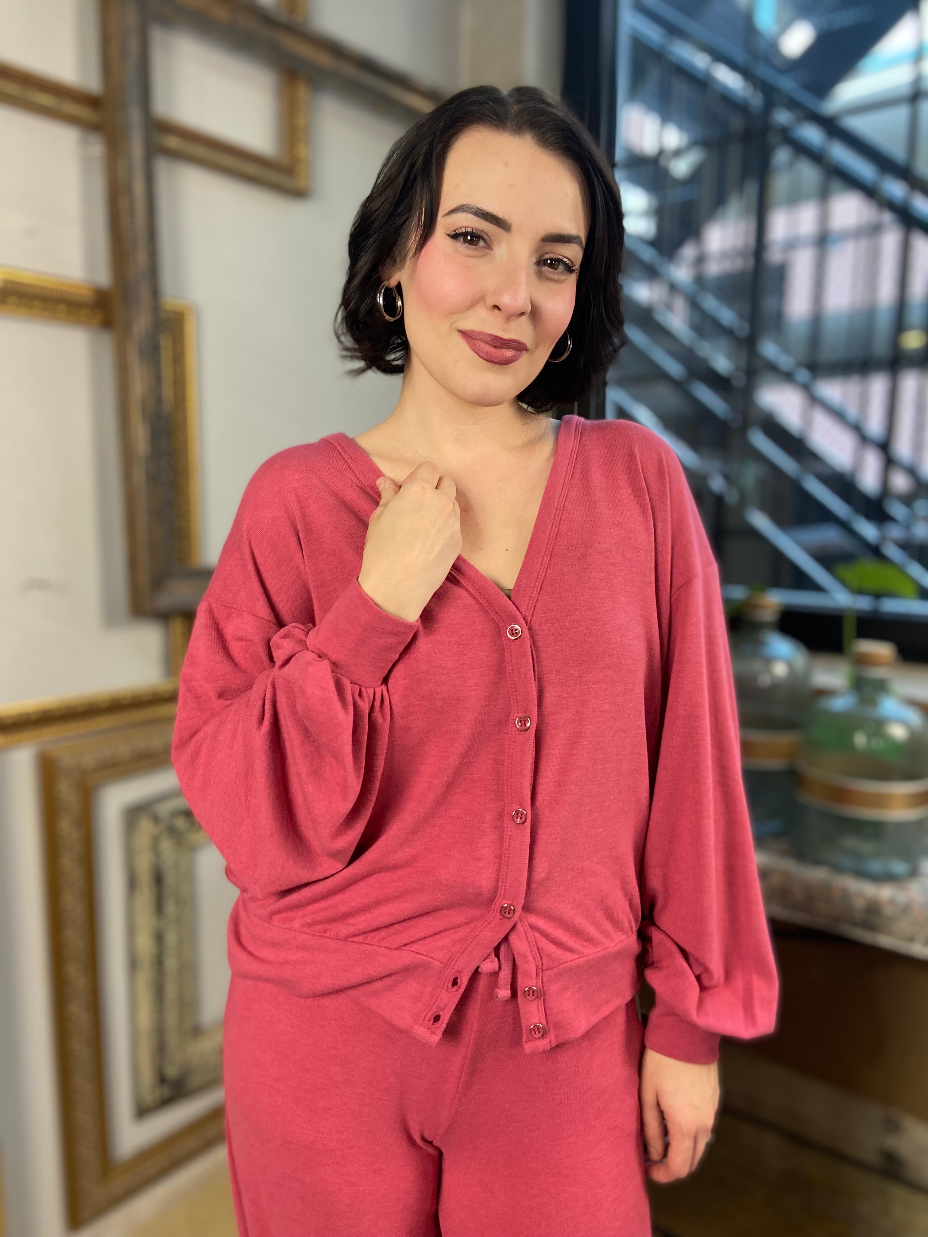 Ava Rose Soft Long Sleeve Cardigan and Wide Jogger Set