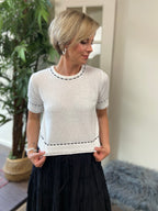 Emmy White And Black Stitching Short Sleeve Top - MK Threads Boutique