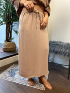 Source Beige Tie Waist Linen Midi Skirt - MK Threads Boutique