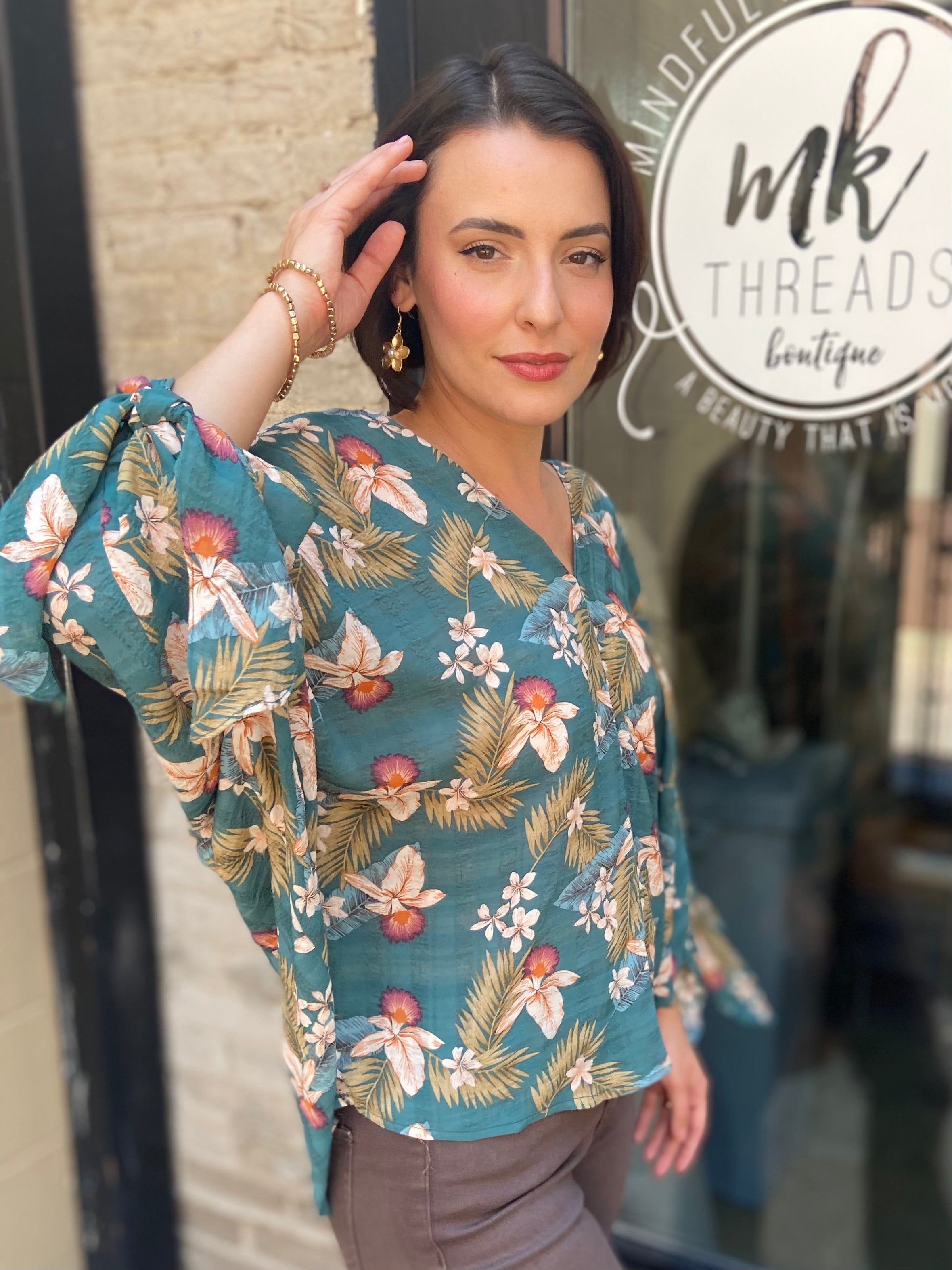 Ashton Sage Floral V-Neck Blouse