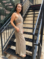 Lia Olive Grey Halter Neck Jumpsuit
