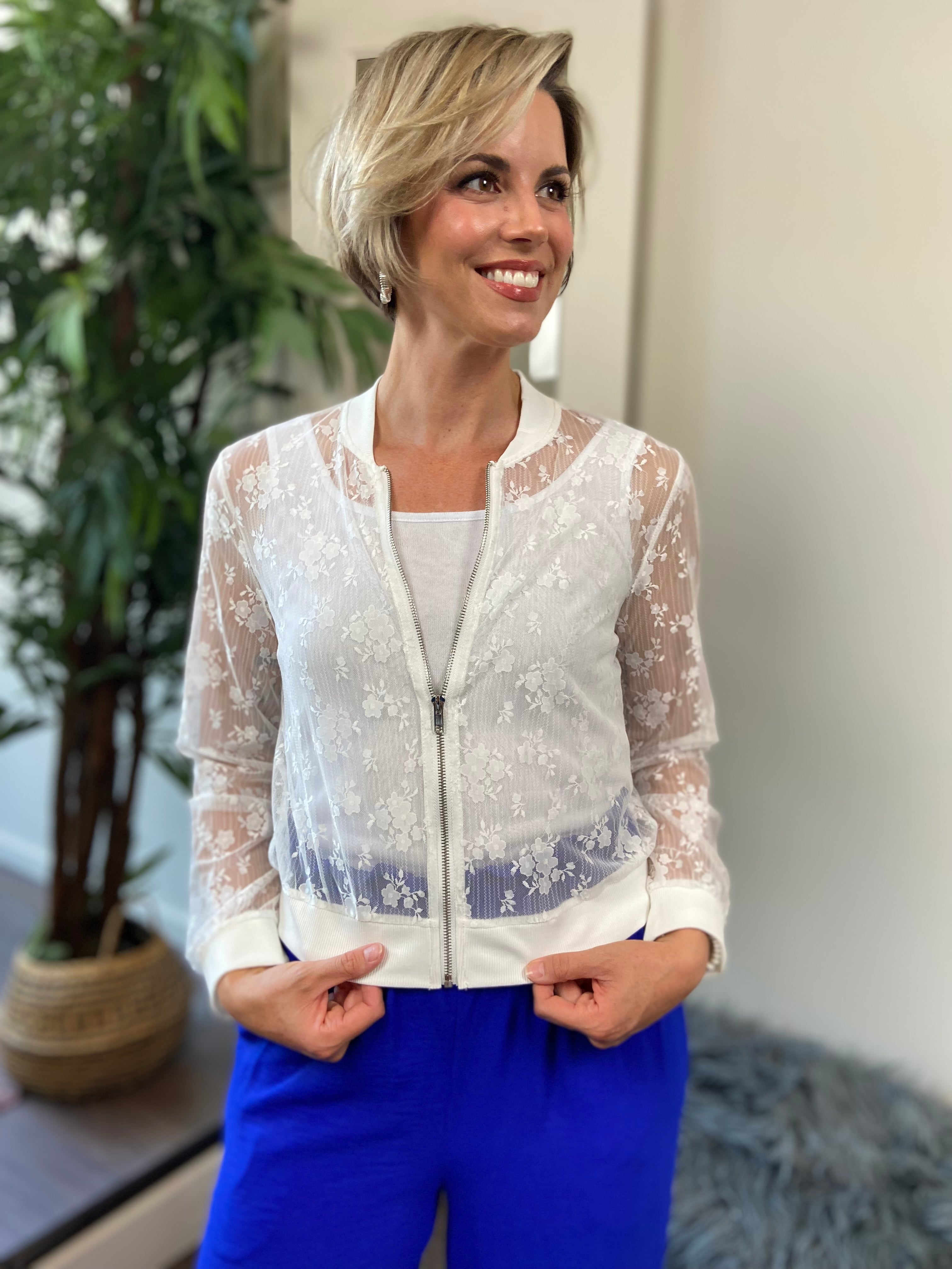 Bia White Sheer Floral Lace Jacket - MK Threads Boutique