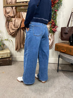 Wilma Medium Wash Wide Leg Pleated Risen Jeans