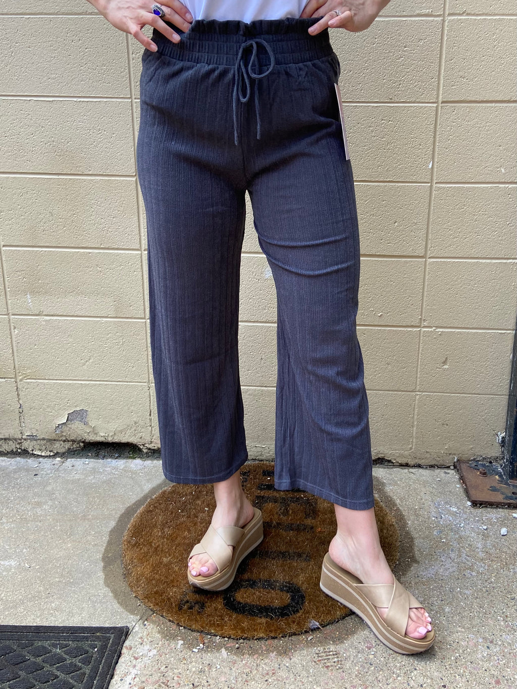 Kaia Charcoal Wide Leg Knit Pants - MK Threads Boutique