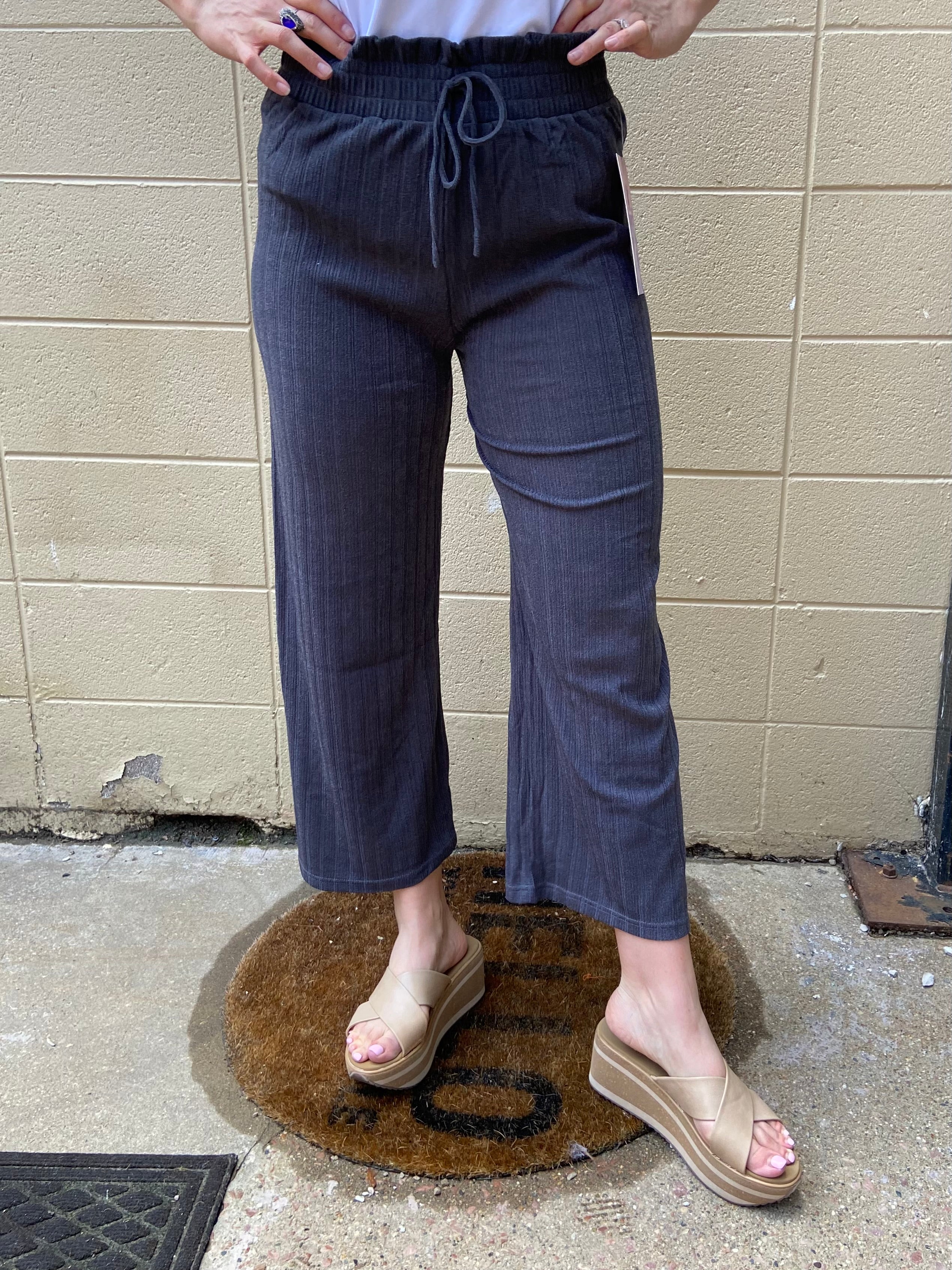 Kaia Charcoal Wide Leg Knit Pants - MK Threads Boutique