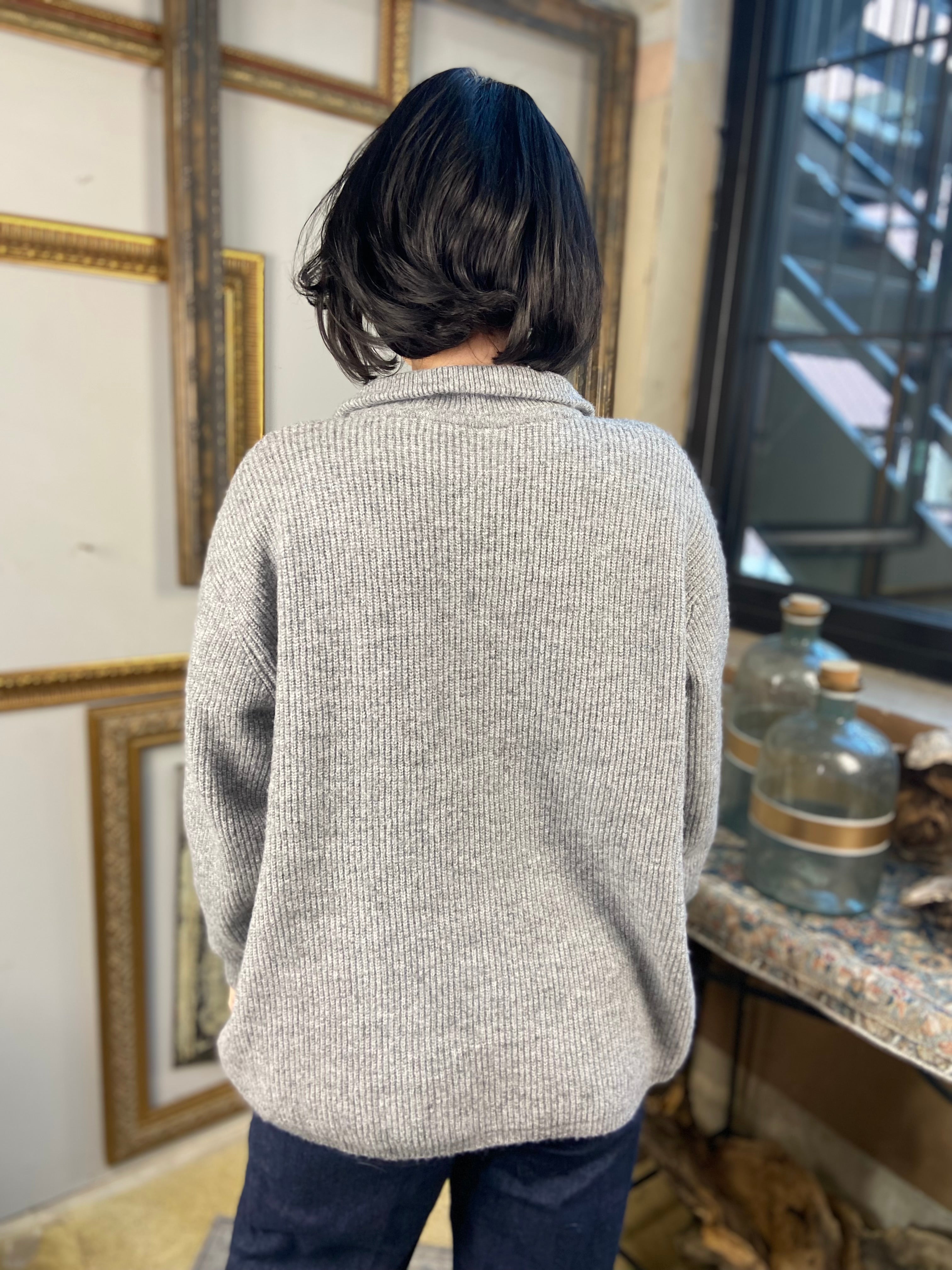 Riley Heather Gray Knit Half Zip Sweater