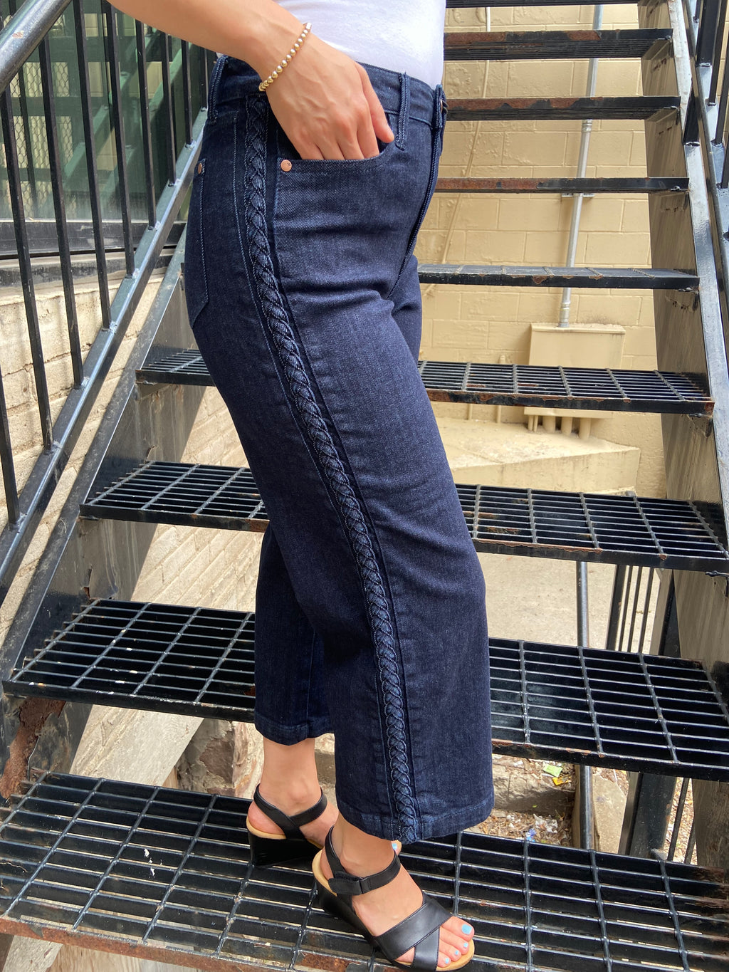 Charles Dark Wash Cropped Braided Side Judy Blue Jeans