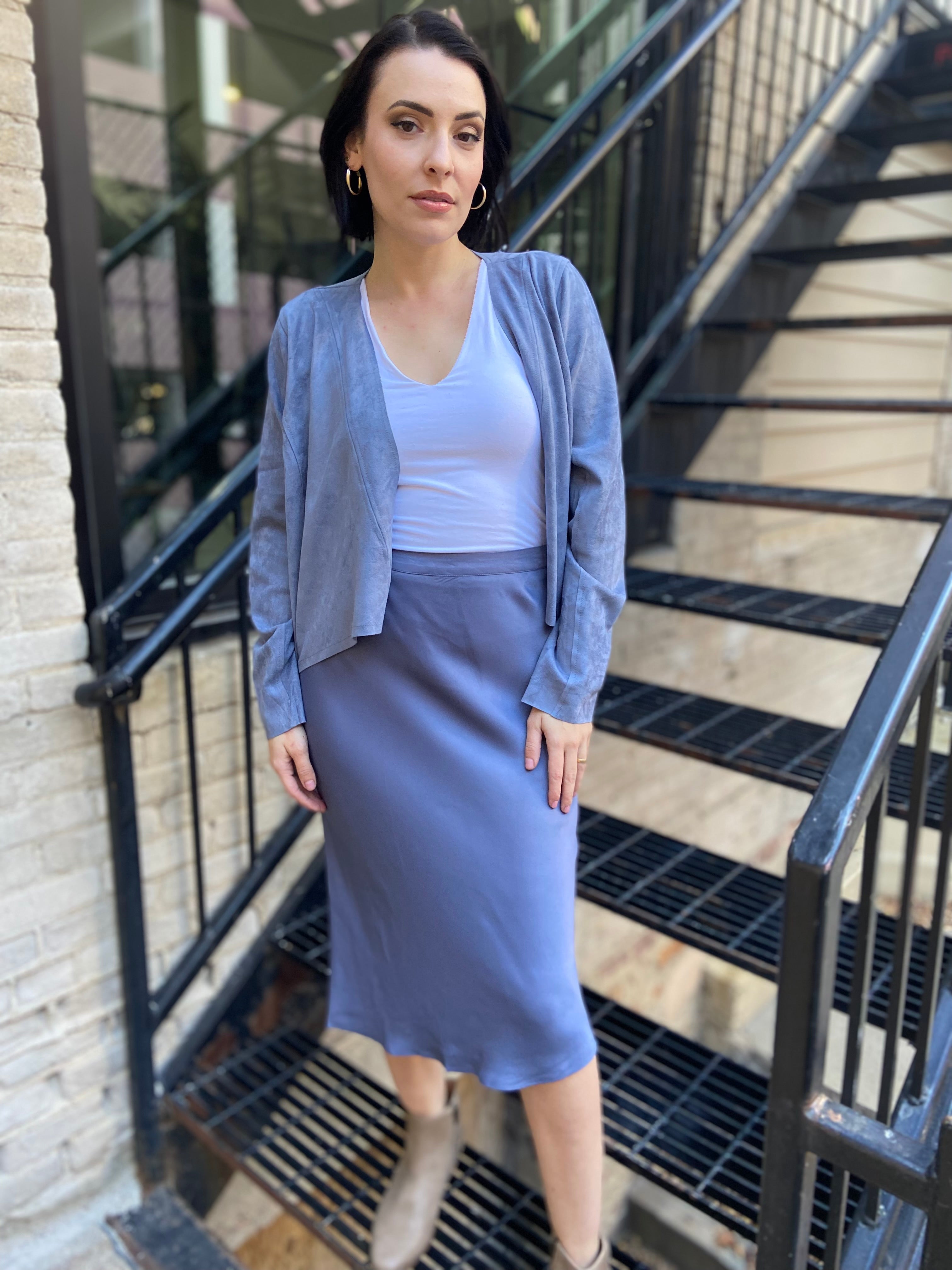 Lisa Blue Satin Midi Skirt