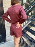 Lauri Burgundy Suede Shorts