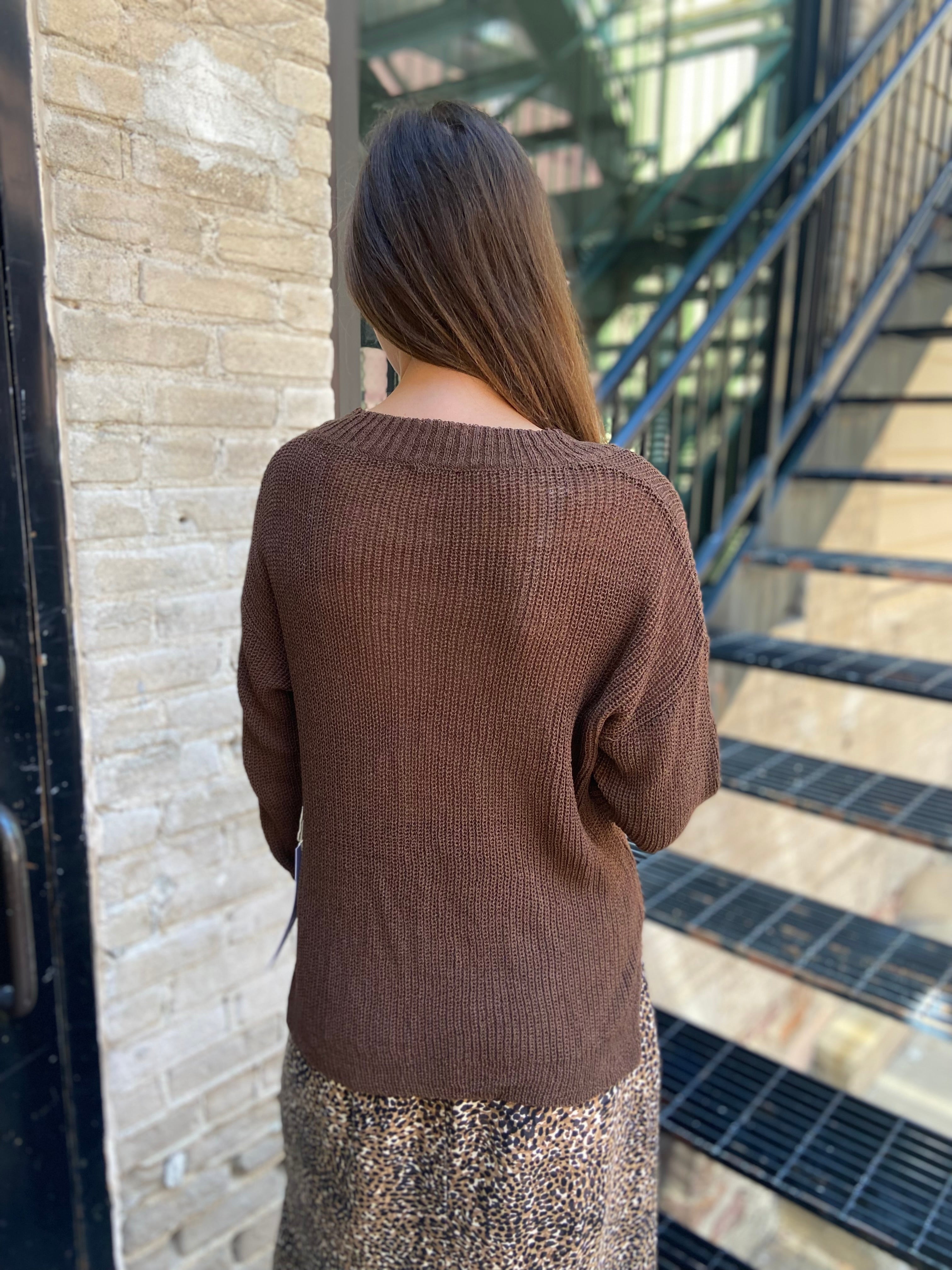 Bailee Dark Brown Sheer Knit Sweater