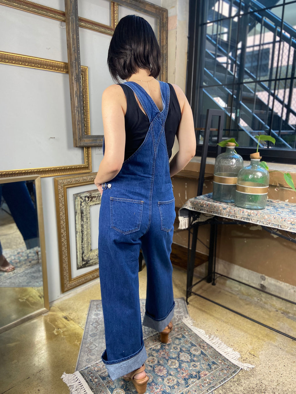 Aurora Denim Button Down Wide Leg Risen Overalls