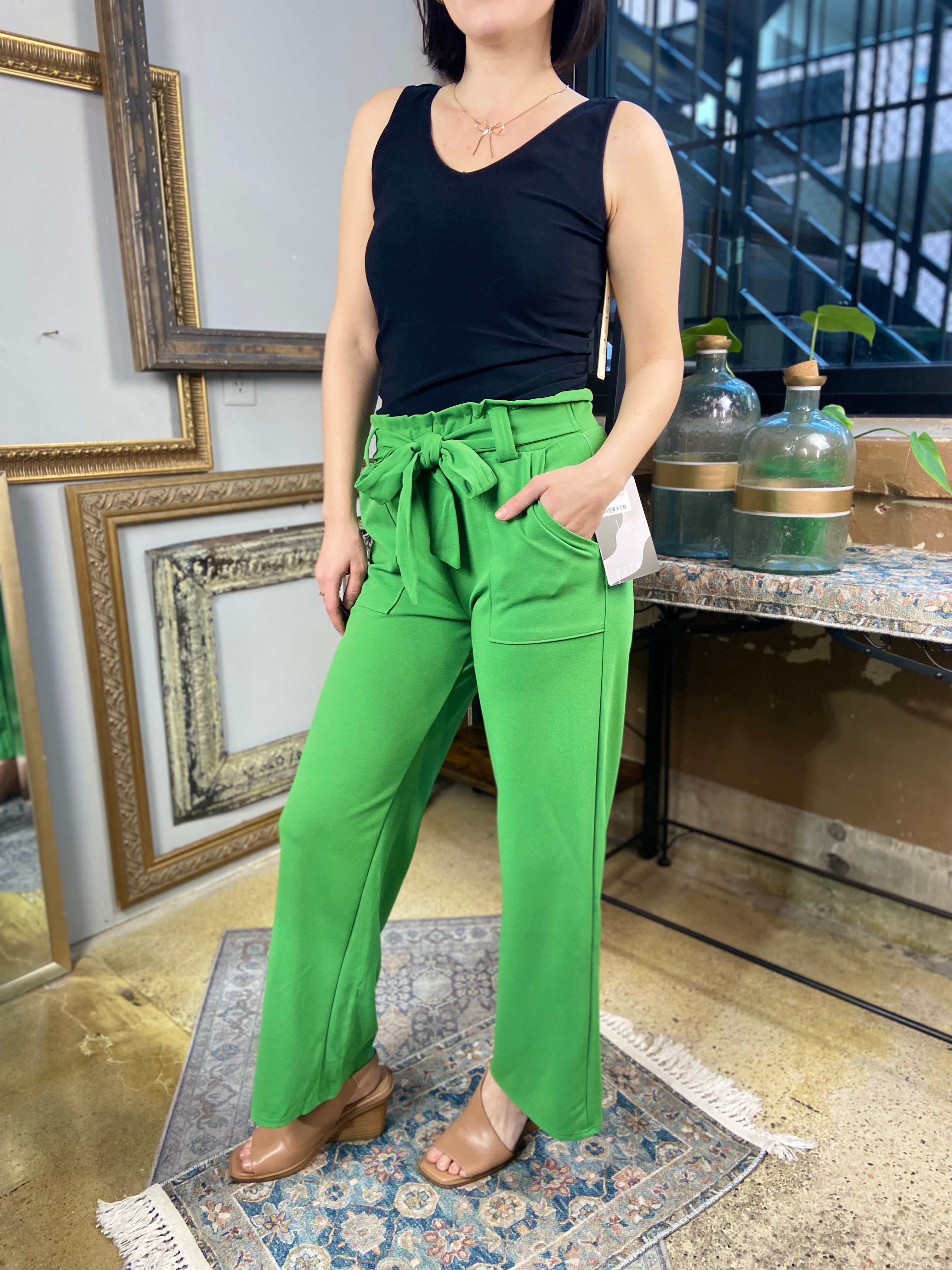 Sadie Green Knit Paperbag Tie Pants