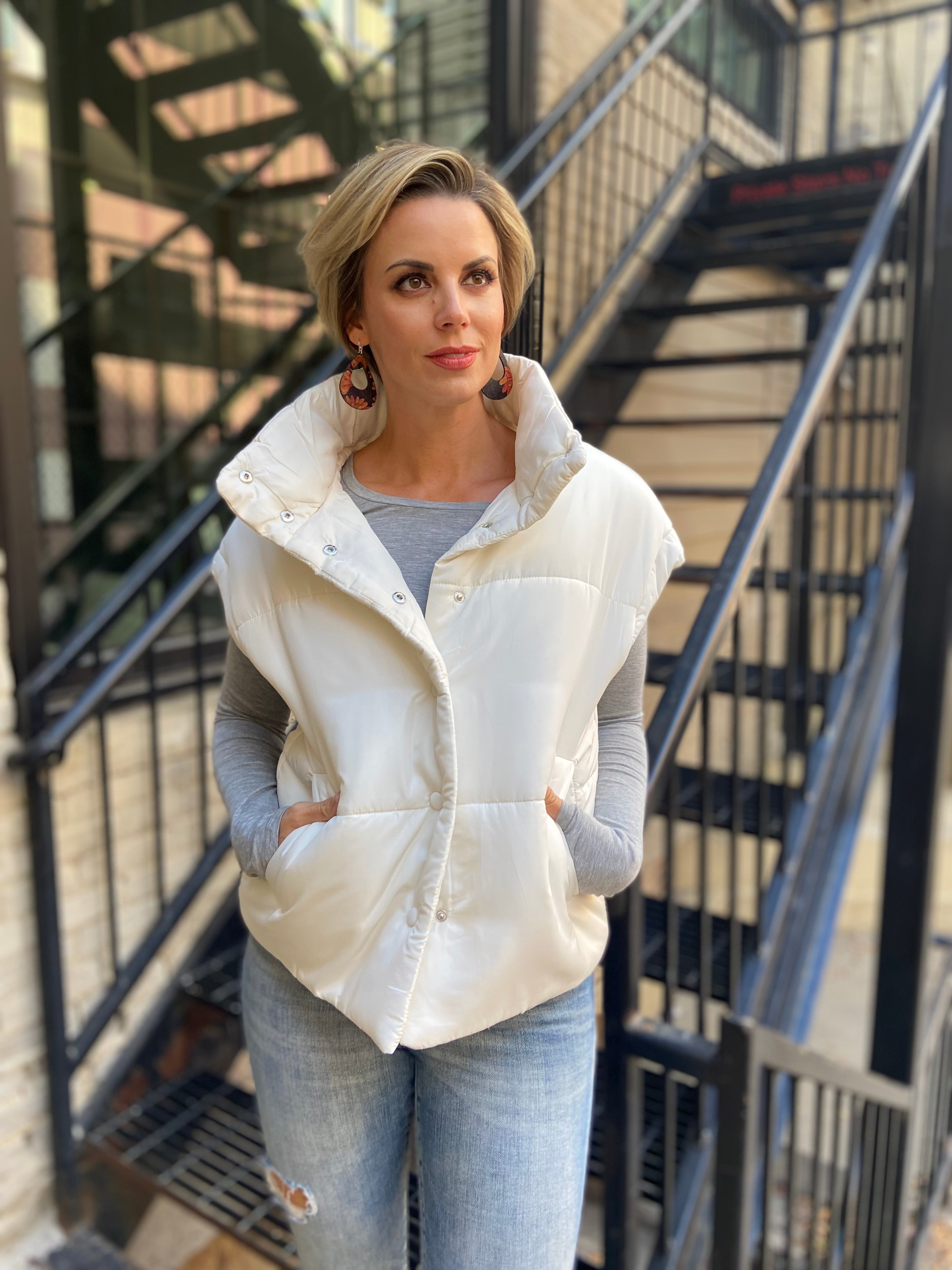 Angela Cream Oversized Puffer Vest