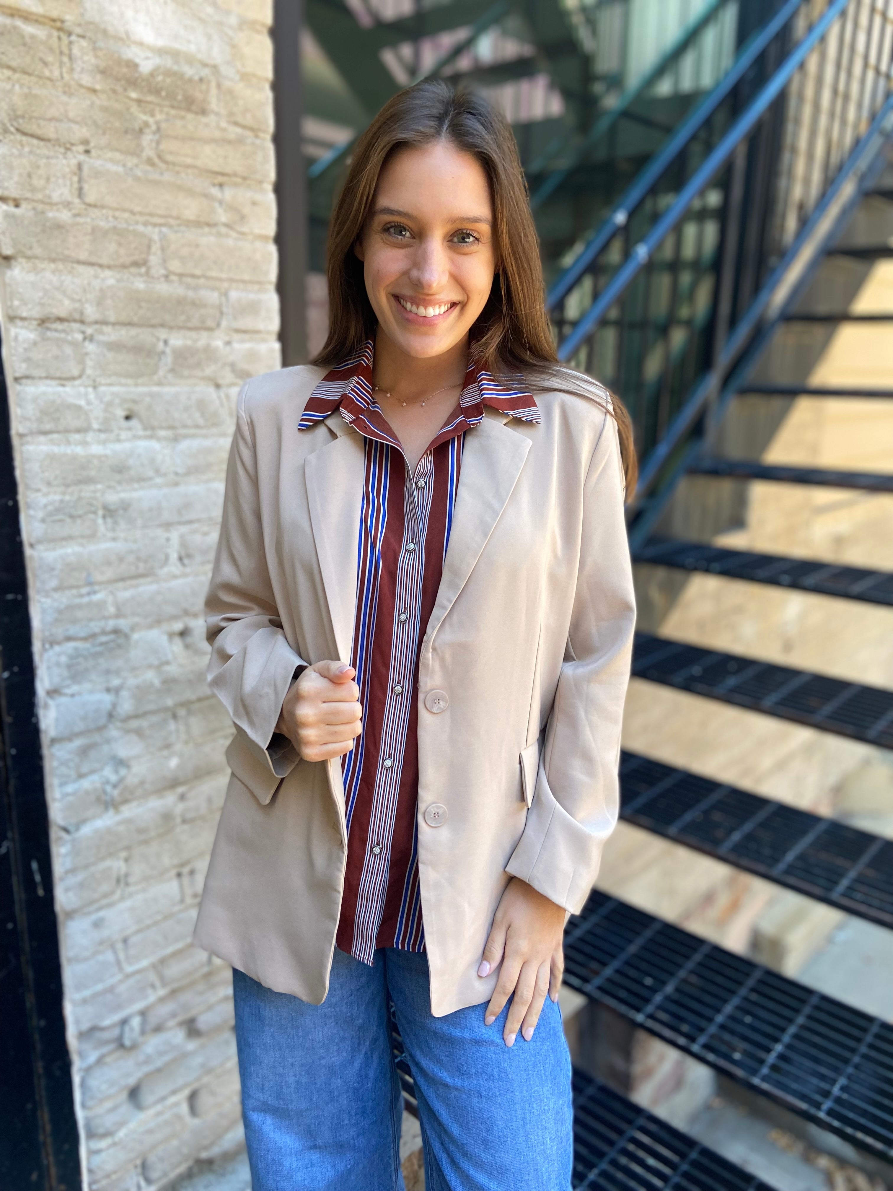 Ciana Brown Stripe Long Sleeve Top