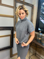 grey short sleeved cable knit sweater from Blu Pepper with a turtle neck