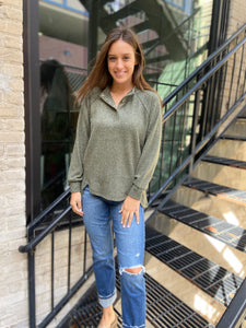 Olive Green Long Sleeve Henley Top