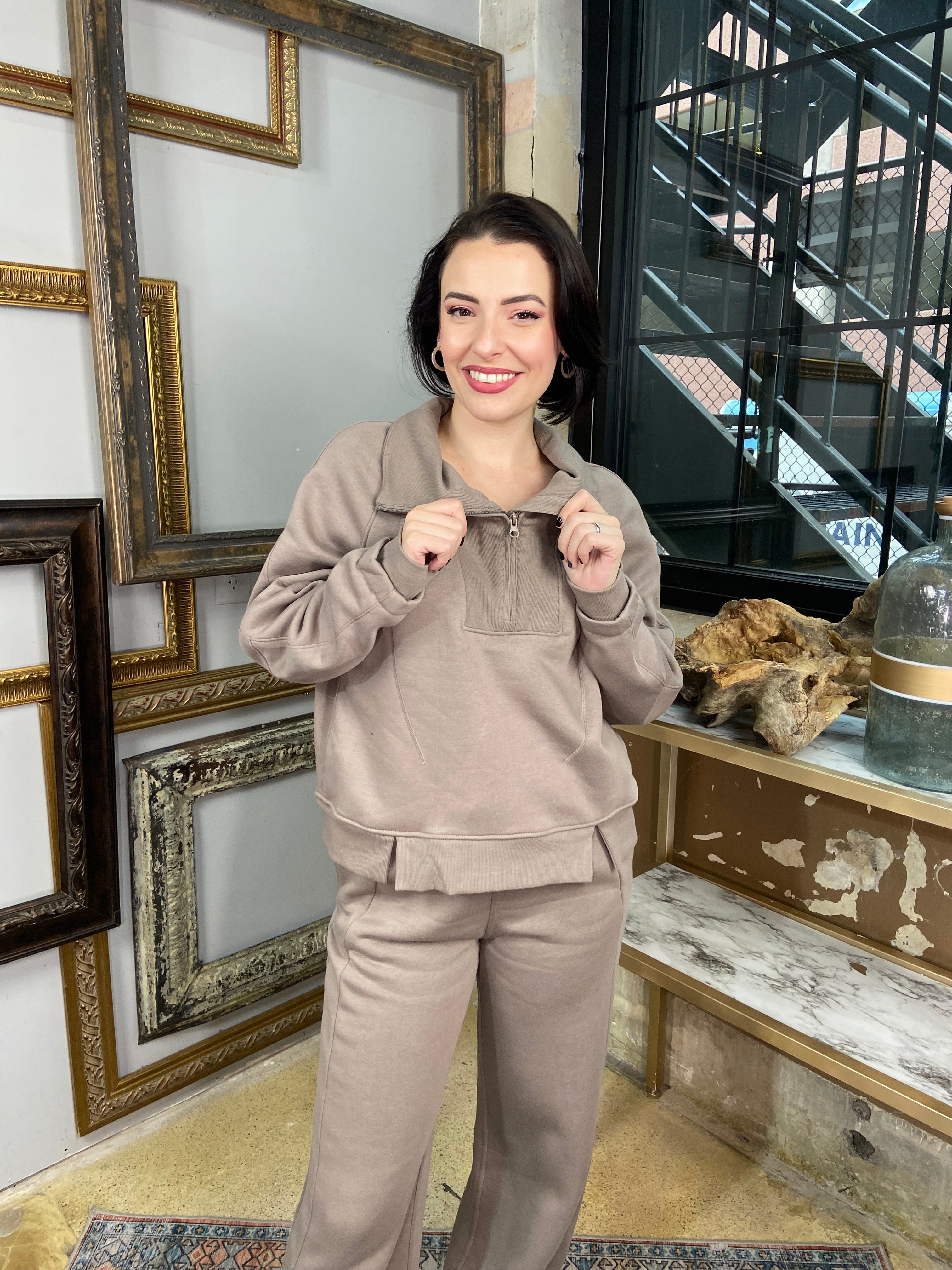 mocha half zip quarter zip comfortable athletic zipper collar