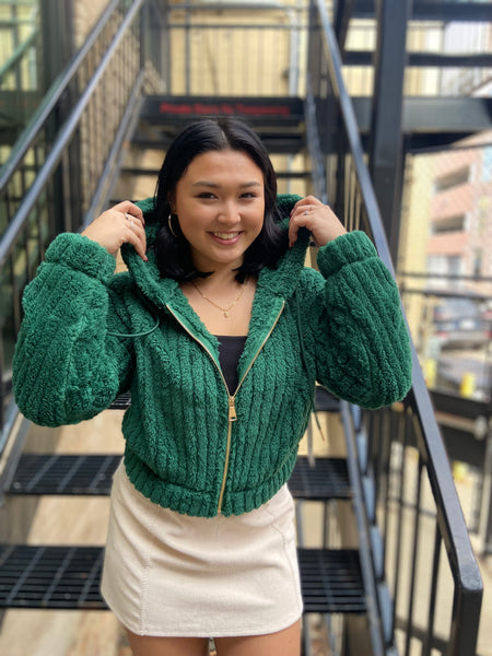 Mateo Hunter Green Sherpa Cropped Jacket