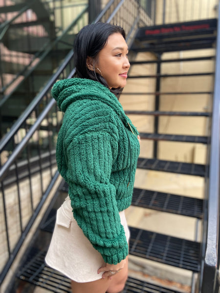 Mateo Hunter Green Sherpa Cropped Jacket