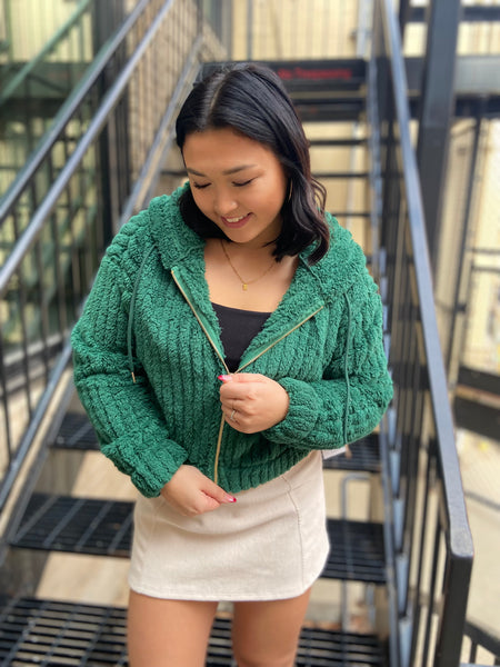 Mateo Hunter Green Sherpa Cropped Jacket